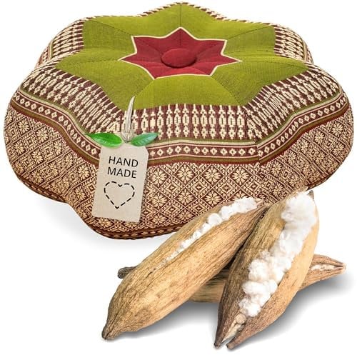 Livasia Meditationskissen Stern - Ø 30x15cm - Yogakissen mit Kapok, Pouf, Bodenkissen sternförmig Yoga Zen Meditation, Zafukissen für Garten und Balkon, Sitzkissen handgefertigt (Rot/Grün)
