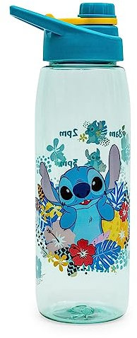 Silver Buffalo Disney's Lilo and Stitch Tropical Tritan Water Bottle, Screw Top Lid, 28 Oz, Blue