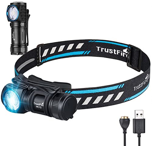 TrustFire Stirnlampe, Stirnlampe LED wiederaufladbar Kopflampe 1000 Lumen MC12 LED Stirnlampe Magnetisch Stirnlampe IPX8 Wasserdicht Kopflampe für Camping Joggen