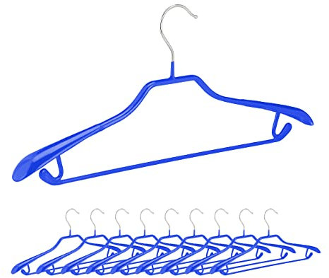 Relaxdays 20 x Anzugbügel, breite Schulterauflage, rutschfest gummiert, Kostümbügel, Hosensteg, Haken, 45 cm, Kleiderbügel, blau