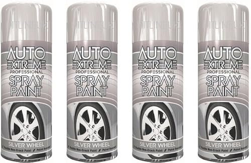 HitlineUK 4 x 400ml Silver Spray Paint, Alloy Wheel Paint - Silver Alloy Paint- Refurbish & Restore Car Alloy - Matt Finish Interior Exterior Application