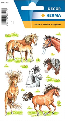 HERMA 3307 Aufkleber Pferde klein groß, 18 Stück, Tiere Sticker mit Pferdekopf Motiv, Kinder Etiketten für Fotoalbum Tagebuch Poesiealbum Scrapbooking Geburtstag Dekoration Briefe DIY Basteln
