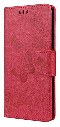 Skyhewen iPhone SE 2022/SE 2020/7/8 Case Flip Wallet Shockproof Floral Butterfly PU Leather Phone Case Magnet Stand Card Holder Silicone Bumper for iPhone SE 2020/7/8, Rose Red