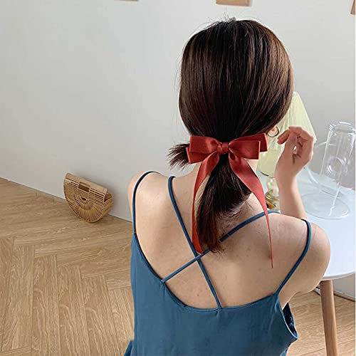 Yheakne Seiden-Haargummis mit Schleife, Satin-Haargummi, Schleife, elastisch, für Damen und Mädchen (rot)