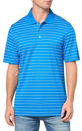 Amazon Essentials Men's Golf Polo Shirt, Moisture-Wicking Quick Dry, Short Sleeve, Royal Blue White Mini Stripes, XL