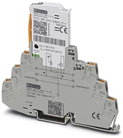 PHOENIX CONTACT TTC-6P-1X2-24DC-PT-I Überspannungsschutz, Bestehend aus Schutzstecker & Basiselement mit Integrierter Statusanzeige für einen 2-adrigen Erdpotenzialfrei Betriebenen Signalkreis