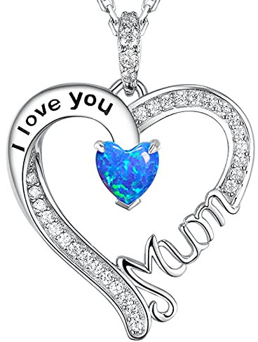 GinoMay Blue Opal Schmuck für Frauen Ich liebe dich Mama Halskette Geburtstagsgeschenke Oktober Liebe Herz Halskette 925 Sterling Silber