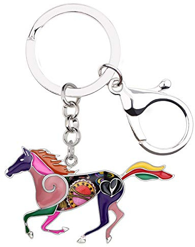 BONSNY Enamel Metal Horse Key chains For Women Girls Gifts Car Purse Animal Pendant Charms