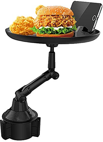 JSCARLIFE Car Tray Holder - Multifunctional Car Food Tray with 360° Rotating Swivel Arm and Adjustable Extendable Base