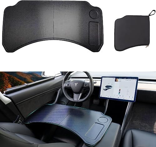 COTAZA Auto-Laptop-Schreibtisch für Tesla Model 3 Model Y, Kohlefaser-Tablett, Lenkrad-Tisch, Auto-Reisetisch für Tesla, Model Y, Modell 3, Zubehör