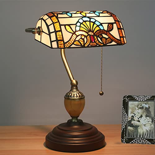 BOTOWI Reißverschluss-Schalter Buntglas-Tischlampe Im Tiffany-Stil 10 Zoll Barocke Banker Vintage-Schreibtischlampen Für Das Schlafzimmer Am Arbeitsplatz, Piano Style Light