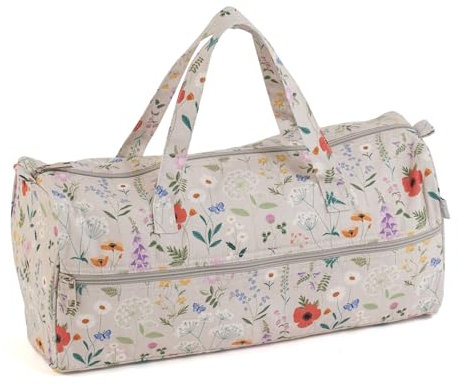 Hobby Gift Knitting Bag - Large Yarn Holder Wool Storage Bag - Zipper Compartment for Up to 40cm Knitting Needles, Crochet Hooks and Accessories - 16.5 x 45 x 19.5cm - Wildflowers