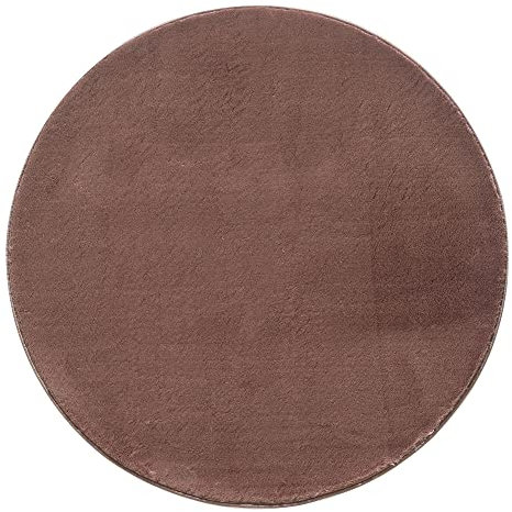 Carpetsale24 Hochflor Teppich Wohnzimmer Moderne Einfarbig Design Braun 160 cm Rund - Flauschiger Teppich Schlafzimmer Shaggy Pflegeleicht und Extra Weich - Waschbarer Teppich Plüsch Felloptik