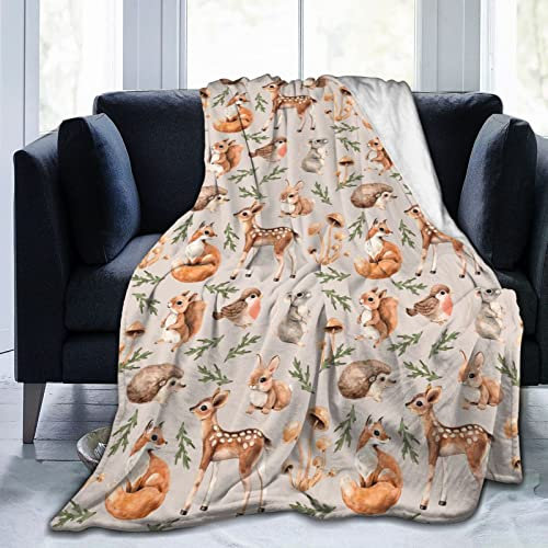 Flaushig Kuscheldecke 130x150cm Gemütlich Decke Waldtiere Hirsch Eichhörnchen Fuchs Igel Vogel Super Weiche Flanell Fleecedecke Warme Wohndecken Erwachsene/Kinder Decke für Bett Sofa Schlafzimmer Büro