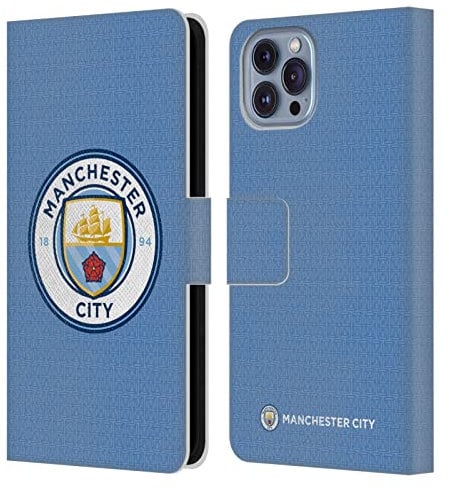 Head Case Designs Officially Licensed Manchester City Man City FC Home 2021/22 Badge Kit Leather Wallet Case Compatible With Apple iPhone 14