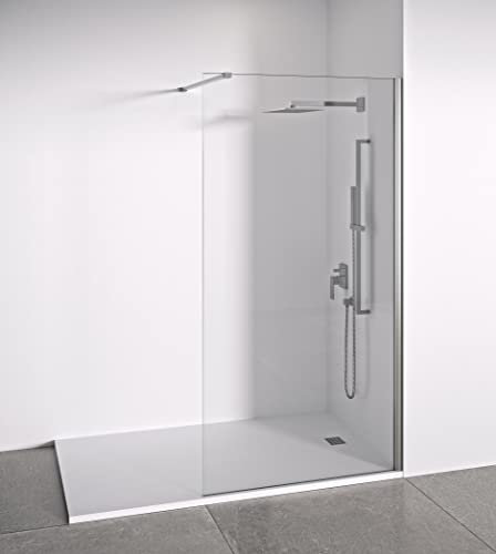 Mampara de ducha frontal panel fijo - Transparente - Cristal templado 8 mm Antical - Perfilería Plata Brillo - Ancho adaptable 98-100 cm - Alto 195 cm
