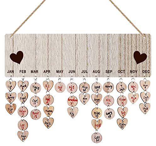 YIEUR 40cm Holz Kalender mit 100 stücke kleine Holz Scheiben, Jahresunabhängiger Wandkalender Geschenk Erinnerung für Heimtextilien, Geburtstagsparty Erinnerung Plaque, Wand Deko(Herz)