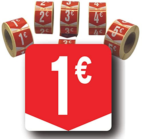 Affichesstore 30261 - Rouleau de 500 Étiquettes Autocollantes 1€ - Format Carré 35x35mm - Brillantes - Adhésives - Stickers Prix Ronds Euros