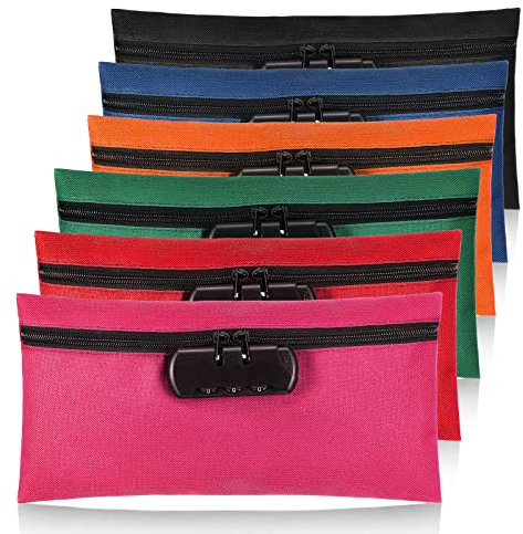 LEIFIDE 6 Stück Geldtasche mit Schloss und Reißverschluss, 27,9 x 14,9 cm, abschließbare Aufbewahrungstasche, Bargeld-Zubehör, Tasche zur Aufbewahrung von Münzen, Schecks, Dokumenten (bunt