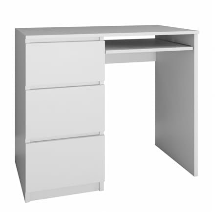 WHATSIZE ENTERPRISE – Lima – Large Left-hand Side 3 Drawer Work Desk for Home or Office - Computer or Laptop Storage with Extendable Keyboard And Mouse Shelf, Matt White