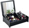 RELAX4LIFE Desktop Cosmetic Organizer, 2 In 1 Makeup Countertop Storage Box Flip-Top Mirror, Protable Mirrored Vanity Table for Girls Women (Black)