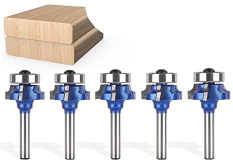 5pcs/Set 4-Teeth Round Over Router Bit, 6mm 6.35mm Shank Woodworking Milling Cutter Edge Trimming Router Bit for Wood End Mill (Size : 5pcs 6mm Shank)