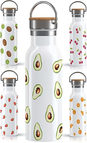 OWLBOOK Tropische Früchte Avocado Trinkflasche Edelstahl Wasserflasche für Frauen Damen - Thermosflasche [600ml] - nachhaltige Sportflasche auslaufsicher schadstofffrei | BPA frei