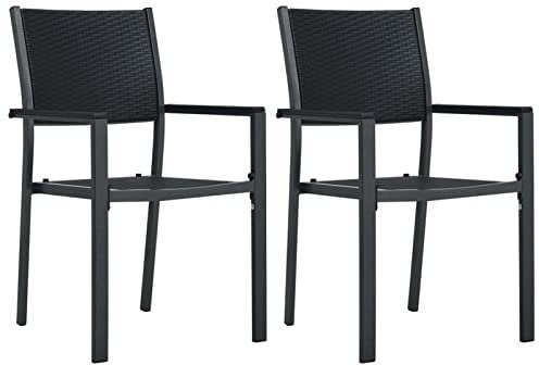 Homgoday Gartenstühle 2 STK. Schwarz Kunststoff Rattan-Optik Gartensessel Gartenstuhl Balkonstuhl Balkonstühle Gartenmöbel für Garten Balkon Terrasse
