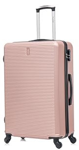 CELIMS - Grande Valise de Voyage Rose Gold Rigide à 4 roulettes Légère Taille Soute 23kg 75cm Femme | Serrure Intégré | ABS | Valise Grande Taille avec 4 Roues 75cm | Valise Rose Gold Femme