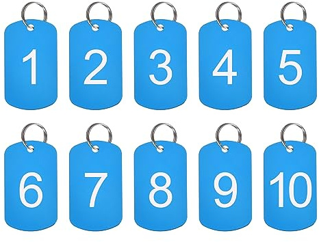QUARKZMAN Nummerierte Etiketten Aluminum Schlüssel Etiketten Metall ID Etiketten 1-10 Nummern mit Ring Blau Rechteck für Dekoration Packung von 10