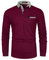 KUNJLELP Polo à Poche Homme Manches Longues Col à Carreaux Chic Chemise Coton Polo de Travail Golf Rugby M-3XL,B-Rouge,M