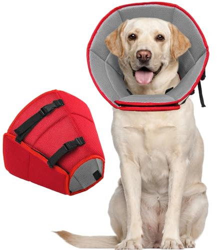 Kuoser Halskrause Hund, Bequem Leckschutz Hund,Schutzmaßnahmen Schutzkragen Hund, Einstellbar Hundekragen, Hunde Halskrause Leckschutz für Hunde, Vorbeugung von Biss- und Leckwunden,Rot L