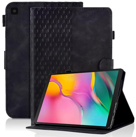 Vkooer Funda protectora para Samsung Galaxy Tab A 25.7 cm 2019 SM-T510/T515 de piel sintética, con función de soporte, bolsillo para tarjetas, color negro