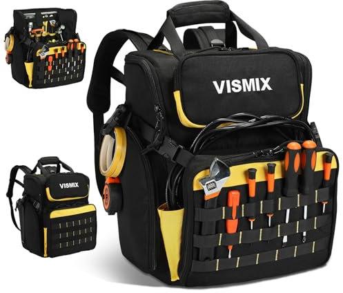 VISMIX Werkzeugrucksack, große Werkzeugtasche, Rucksack für Herren, robuster HVAC-Werkzeug-Rucksack für Bauarbeiten, Elektroiker, Holzbearbeitung