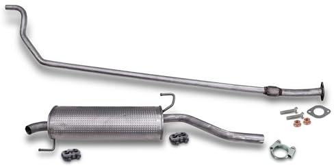 ATEC Germany Auspuff Schalldämpfer Set 1x Abgasrohr, 1x Endschalldämpfer inkl Montagezubehör Kompatibel mit FIAT GRANDE PUNTO (199_), PUNTO (199_)