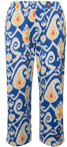 Ulla Popken Damen große Größen Übergrößen Plus Size 7/8-Jerseyhose, Bedruckt, weites Bein, Elastikbund Jeansblau 54+ 829522739-54+