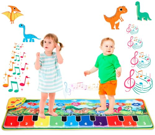 NK, Pädagogische Musikalische Spielmatte für Kinder mit 8 Dinosauriergeräuschen und LED-Leuchten, Montessori-Prinzipien, Faltbar, Aufnahme-/Wiedergabefunktion, 110x36cm