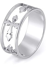 kkjoy Inspiration Kreuz Ring Edelstahl - Christlicher Glaube Hoffnung Liebe Ewigkeit Versprechen - Religiöser Schmuck Geschenk für Frauen Männer