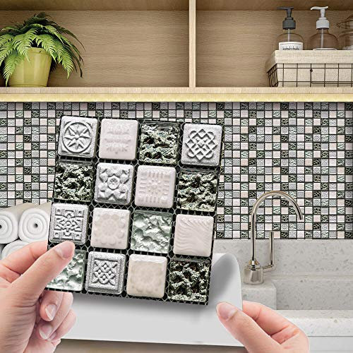 Pegatinas De Azulejos Mosaico Blanco Resistente Al Agua Pegatinas De Azulejos De Pared,Pared Cocina,Calcomanía De Pared Pegatina De Pvc Para Decor Azulejos Muebles Baño15X15Cm