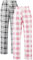 Knuffnee Schlafanzughosen für Damen Lang Karierte Pyjamahose Stretch Freizeithose Weich Schlafhose mit Taschen 2 pack Schwarzer Kariert/Rosa Kariert S