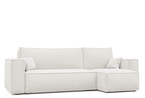 GREKPOL 244x145 Sofa mit Schlaffunktion (200x125) - Boucle Sofa 3 Sitzer - Beige Ecksofa mit Schlaffunktion und Bettkasten - Schlafsofa mit Bettkasten - Couch