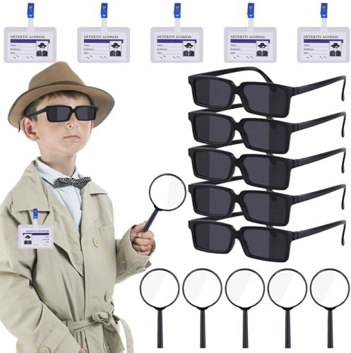 Favores de la Fiesta del Detective, 15pcs Detective Espía Conjunto de Gafas Lupas Etiqueta de Nombre Agente secreto Juego de Detective de Juguete para Niños Kit de Espía Detective de Niños