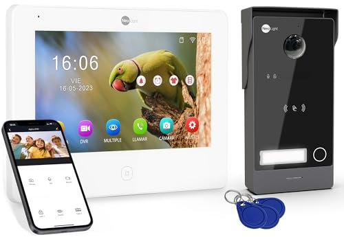 Neolight Visiophone WiFi, 2 Fils, Écran IPS 7, Interphone Vidéo Full HD, Enregistrement sur microSD 512GB avec Détection de Mouvement, Accès aux Archives via Smartphone, Vision Nocturne, RFID