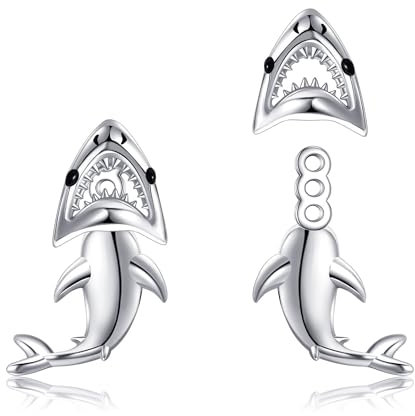 CUPENDA Hai Ohrringe Sterling Silber Haifischzahn Ohrstecker Ohrringe Ozean Tier Geburtstag Schmuck für Frauen Hai Liebhaber