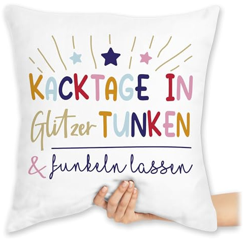 Kissen 40 x 40 cm - Statement - Kacktage in Glitzer tunken und funkeln lassen | Geschenk für Kollegen | Geschenkidee Kolleginnen | Glitzer Spruch | Motivationsspruch - 40 x 40 cm - Weiß - mit