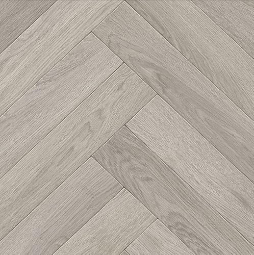 Grey Herringbone Wood Effect Vinyl Flooring, slip resistant vinyl roll flooring for kitchen, bathroom, hallway, living space in 2, 3 and 4 metre widths (1m x 2m)