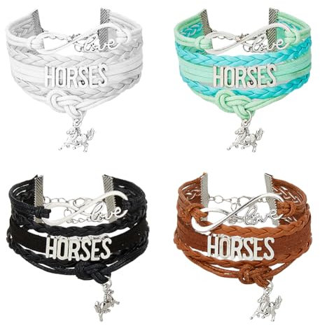UNICRAFTALE 4 Stück 4 Farben Pferdearmband Infinity Kollektion Pferdegeschenke Handgefertigtes Pferdearmband Aus Leder Pferdeliebhaber Reitsport Pferdeschmuck Für Weihnachten Und Geburtstagsgeschenke