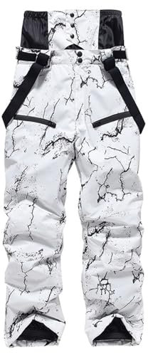 Salopette da uomo impermeabili invernali con spalline regolabili, pantaloni da neve, pantaloni termici, imbottiti, pantaloni da sci e snowboard, bianco, XXL