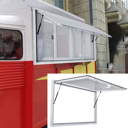 Finestra Scorrevole Finestra di Concessione per Camioncino, Porta Finestra per Stand di Ristorazione con 2 Barre di Supporto Idraulico, Casa Rimorchio Rimorchio Rv Cucina Porta Finestra(60W x 40H(15