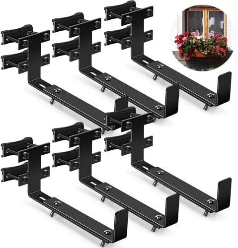 MorningRo 6 Pcs Deck Railing Planter Box Brackets Adjustable Rail Universal Planter Box Rail Plant Holder Deck Planters Outdoor Railing Deck Railing Plant Holder for Patio Garden Fence Balcony